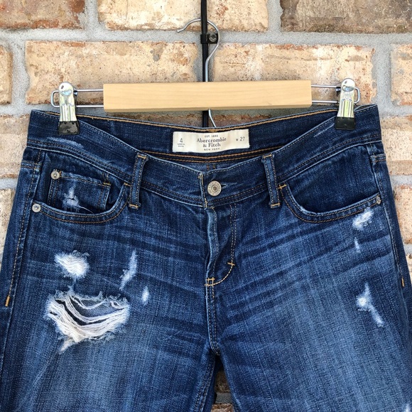 Abercrombie & Fitch Cotton Ripped MidRise Medium Wash Straight Buttoned Jeans 27 - Picture 2 of 16